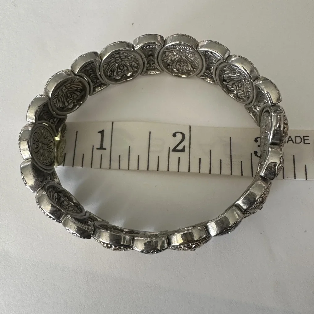 Silver Tone Gold‎ Cross Panel Bangle Bracelet Womens 8 Inch Religious Statement